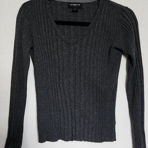 Liz Claiborne Career gray V neck long sleeve pullover lightweight sweater